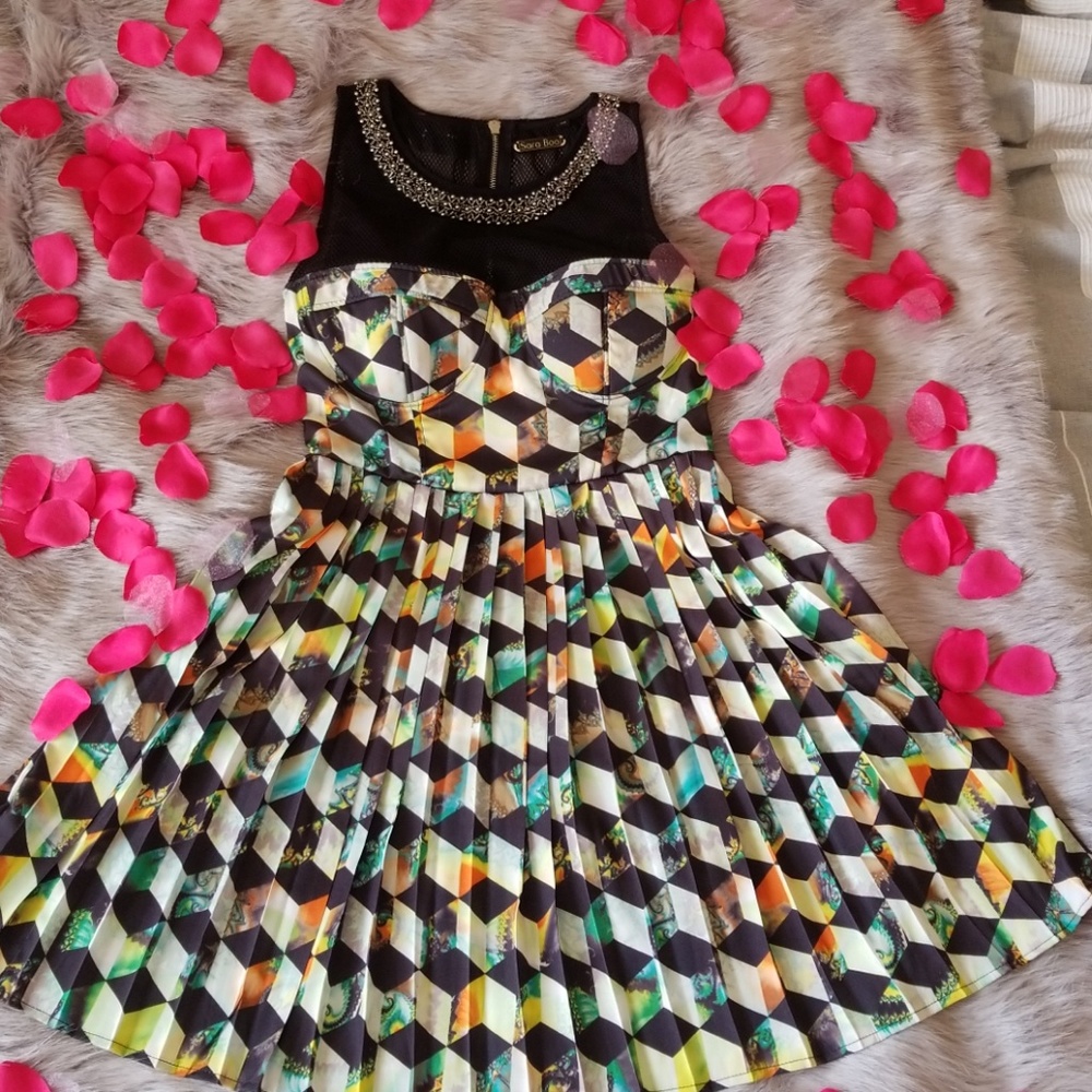 Multi Colored Pleated Skirt Dress